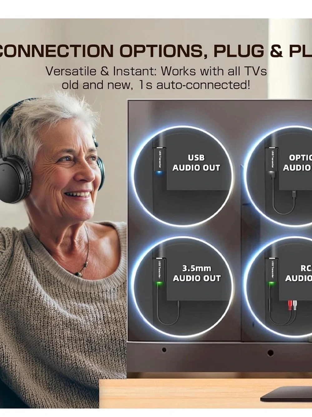 Queemie Wireless Over-Ear Tv Headphones For Seniors JFH -280TV